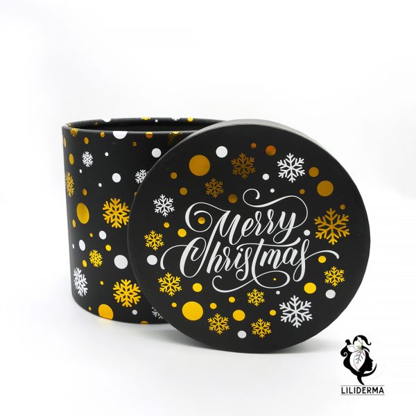 Boîte cadeau ronde Noël noire et or - Envoyez vos cadeaux pour les fêtes directement depuis notre site ! - Cosmétiques et bien-être naturels fabriqués en France LILIDERMA