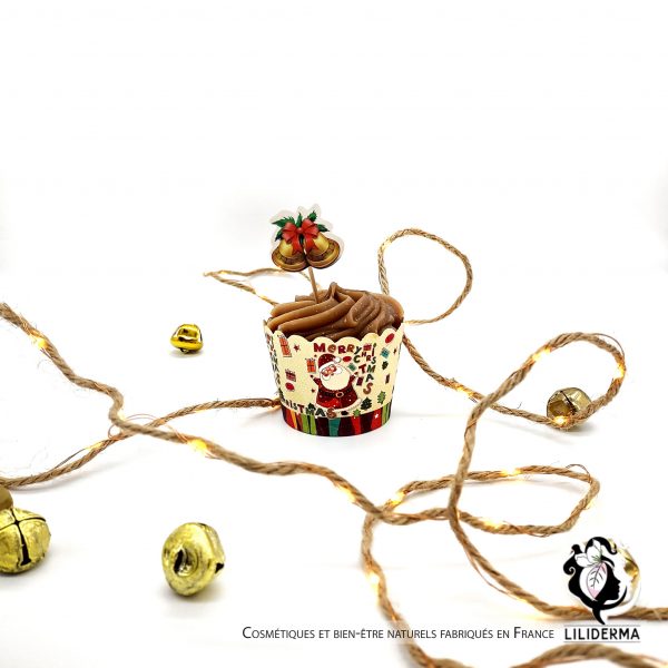 Cupcake de savon en saponification à froid parfum Caramel caissette Noël - Cosmétiques naturels sans perturbateurs endocriniens fabriqués en France LILIDERMA