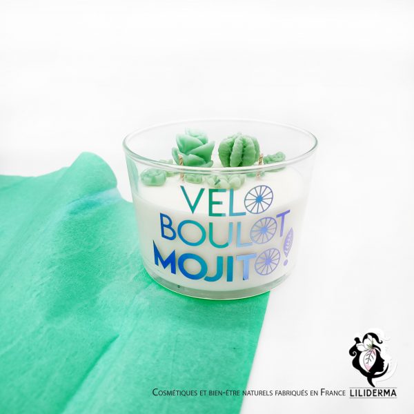 Bougie à message parfum Mojito Vélo, boulot, Mojito - Bougies végétales fabriquées en France LILIDERMA