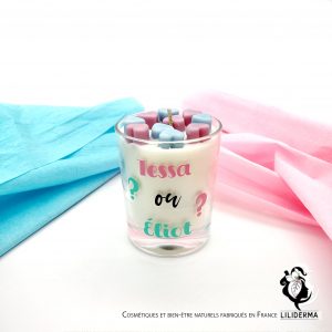 Bougie Gender reveal parfumée personnalisable - LILIDERMA Cosmétiques et bien-être naturels sans perturbateurs endocriniens fabriqués en France